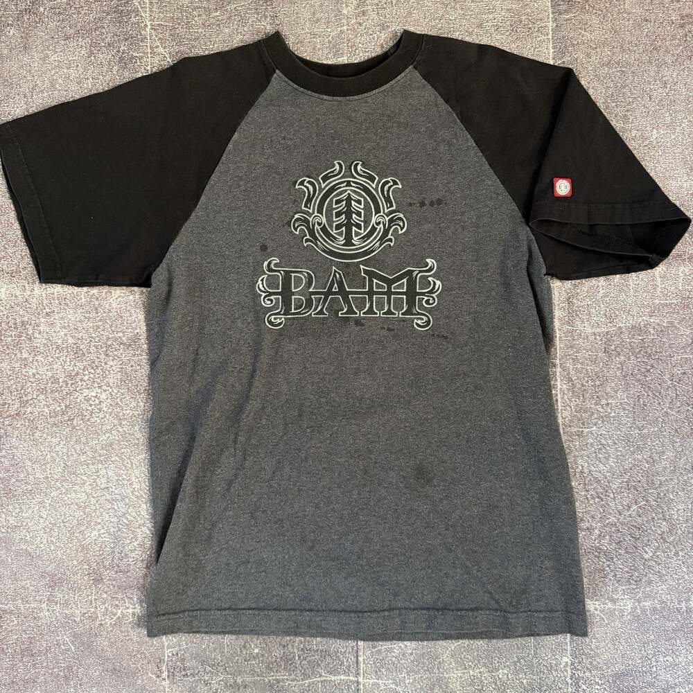 Men's Vintage Y2K Element Skateboards Bam Margera Gray Black T Shirt Tee Sz M